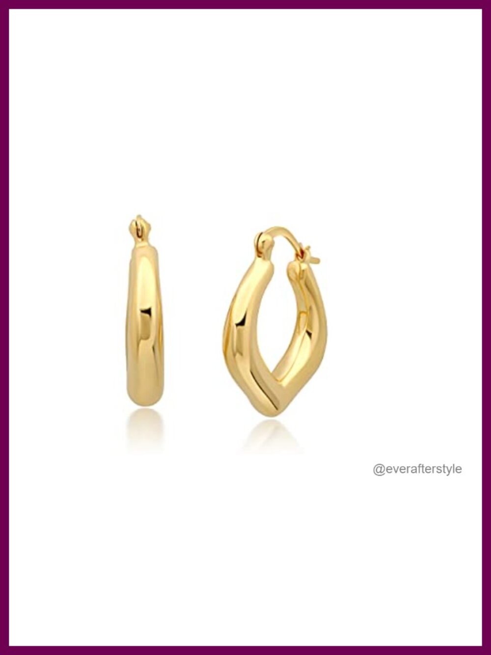 14K Gold Plated Curved V Hoop Earrings with Click Top - 1 Inch